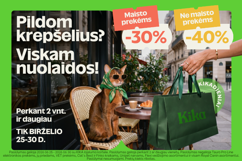 Pildom krepšelius? Viskam nuolaidos! Maisto prekėms –30 %, ne maisto prekėms –40 %. KIKA dienos – birželio 25–30 d.